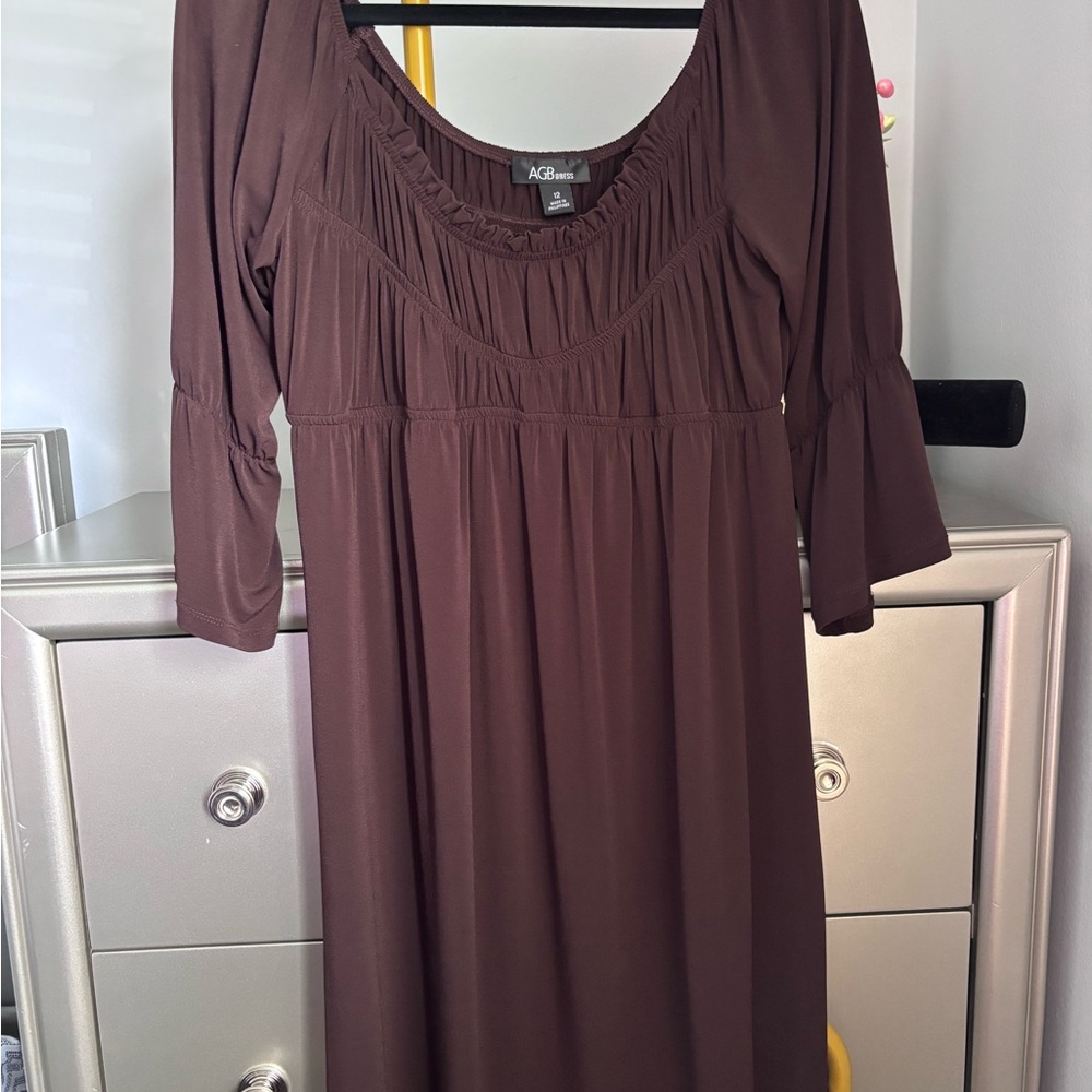 AGB Chocolate Brown Scoop-Neck Midi Dress